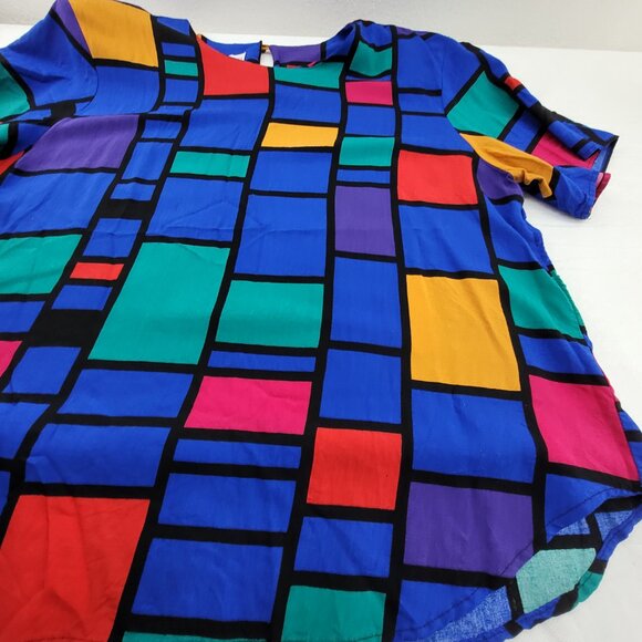 True Vintage 80s Fitting Image Shirt Womens Large XL Abstract Geometric Blouse - Picture 7 of 12